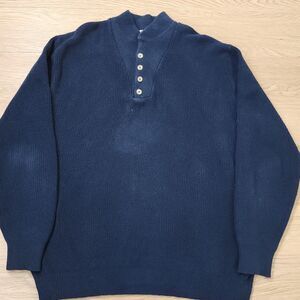 Vintage LL Bean 5 Button Henley Fisherman Sweater Blue Mens 2XLT Made In USA